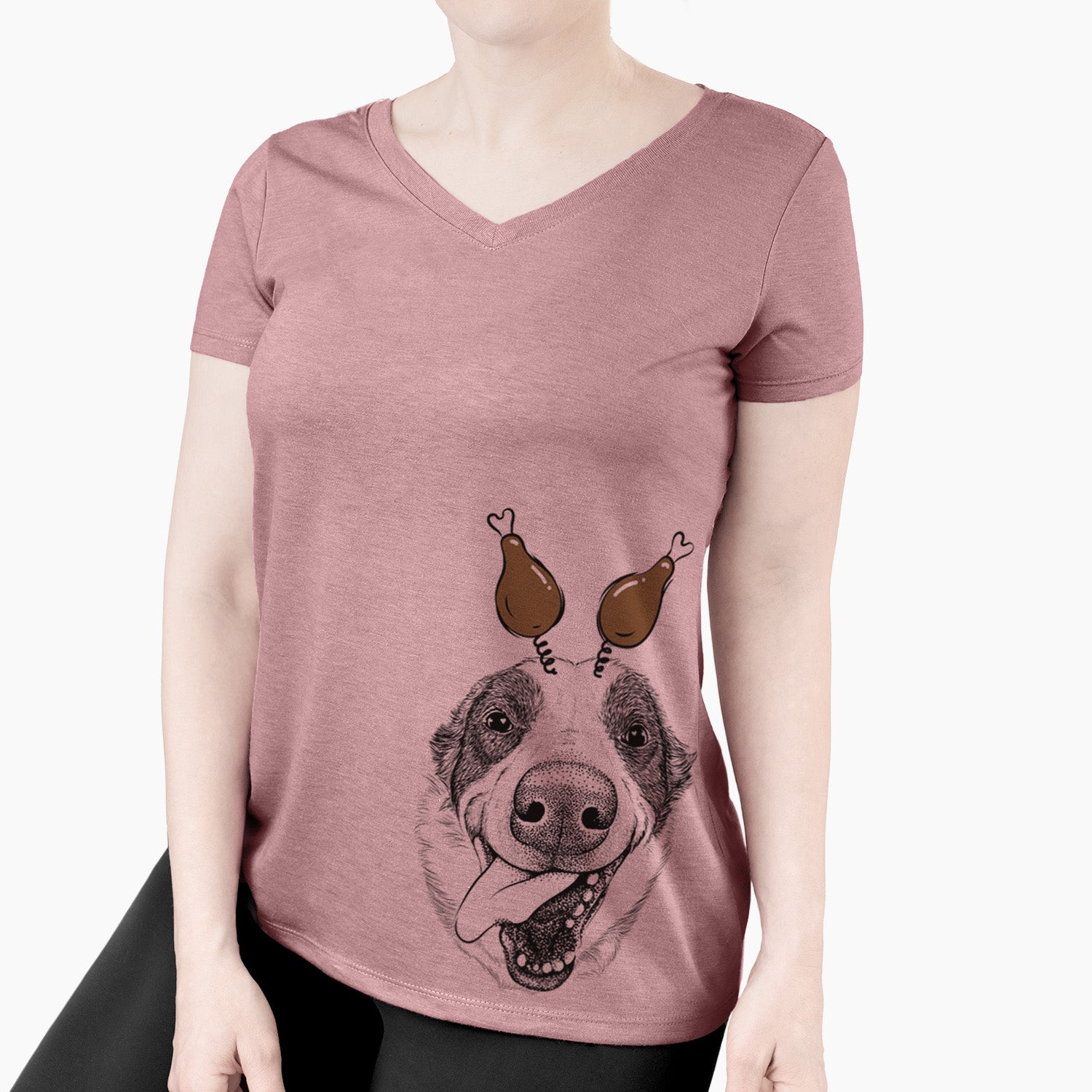 Thanksgiving Elwood the Border Collie - Women's Perfect V-neck Shirt