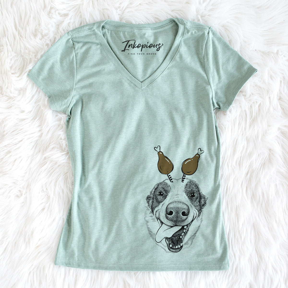 Thanksgiving Elwood the Border Collie - Women&#39;s Perfect V-neck Shirt