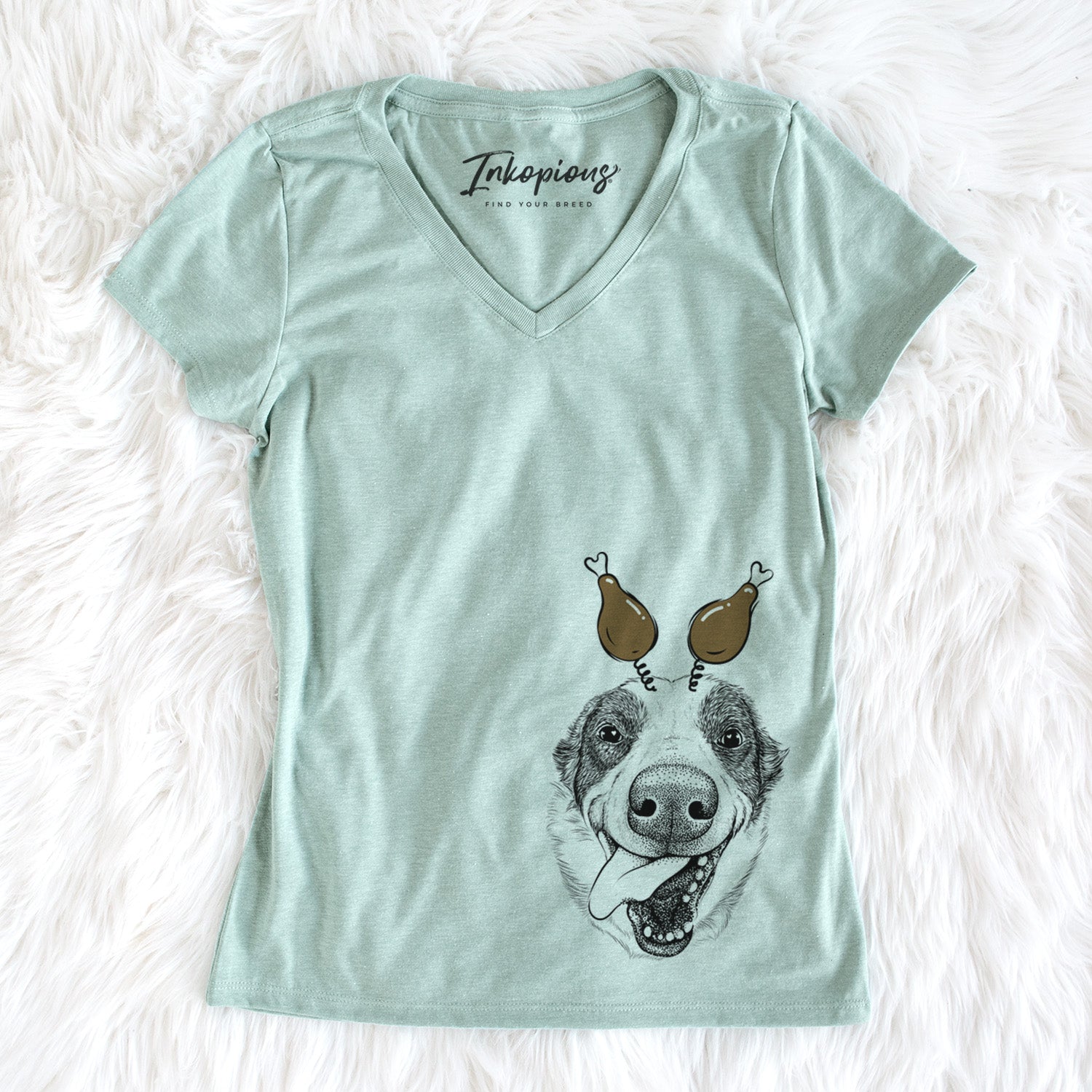 Thanksgiving Elwood the Border Collie - Women's Perfect V-neck Shirt