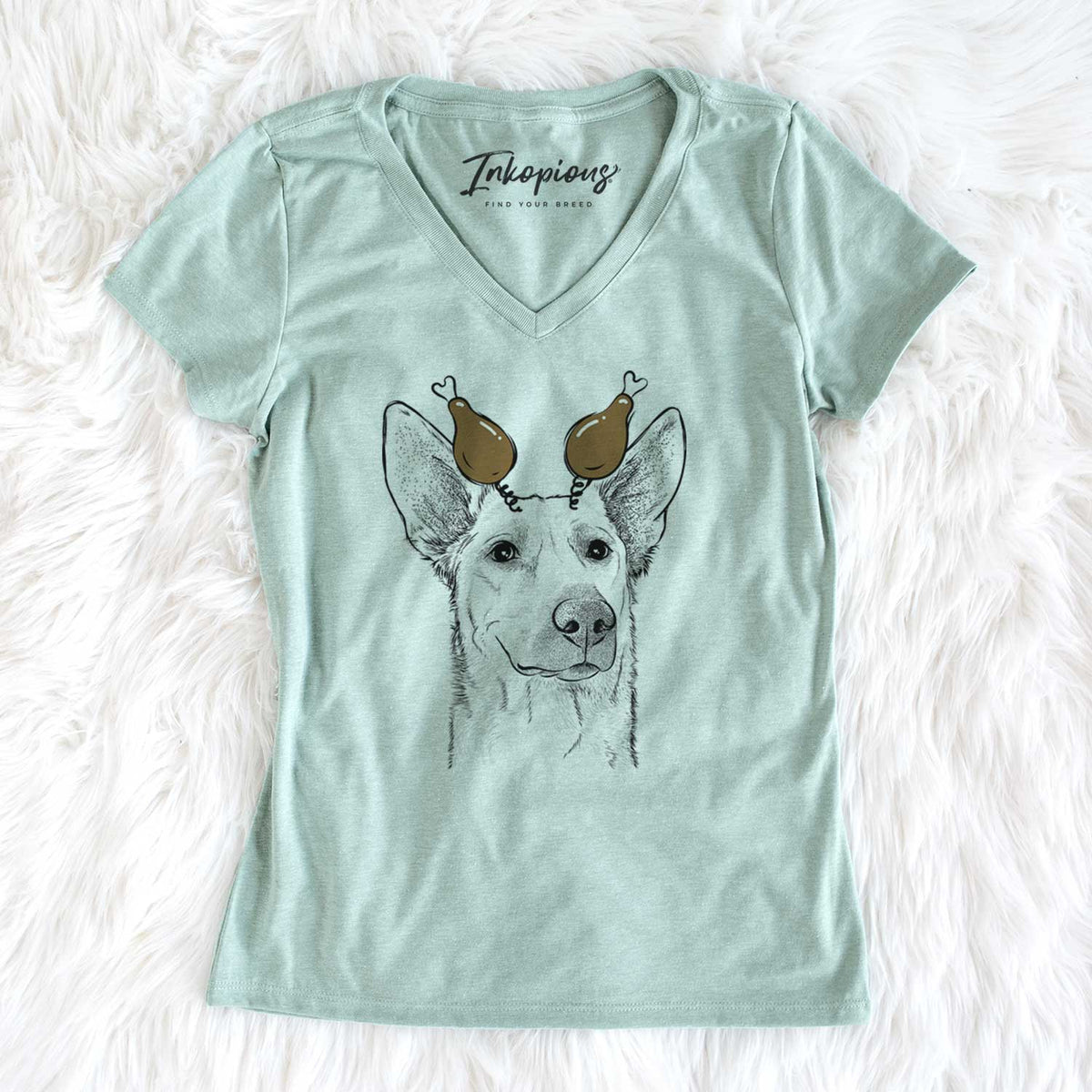 Thanksgiving Ember the Shepherd Mix - Women's V-neck Shirt