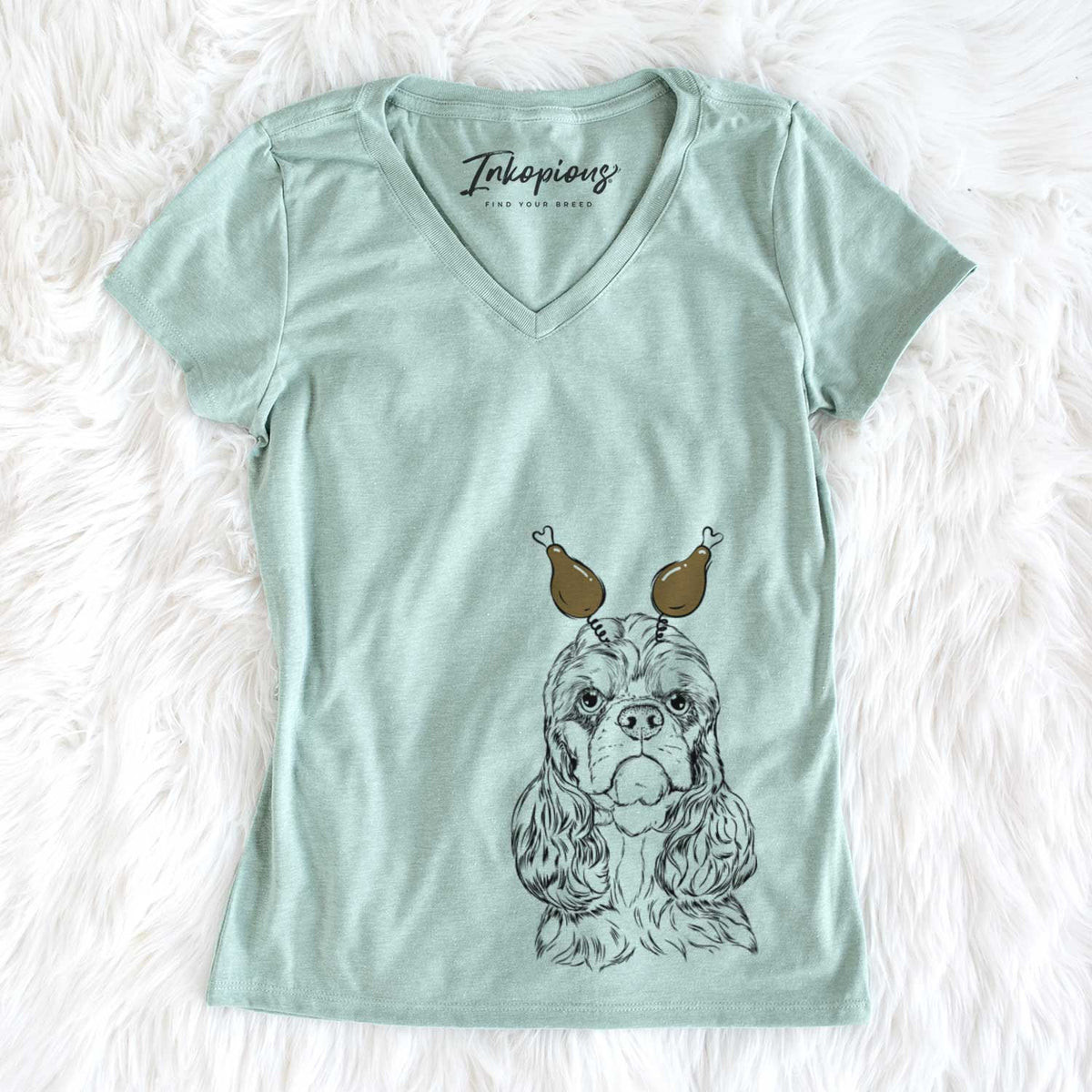 Thanksgiving Emma the Cocker Spaniel - Women&#39;s V-neck Shirt