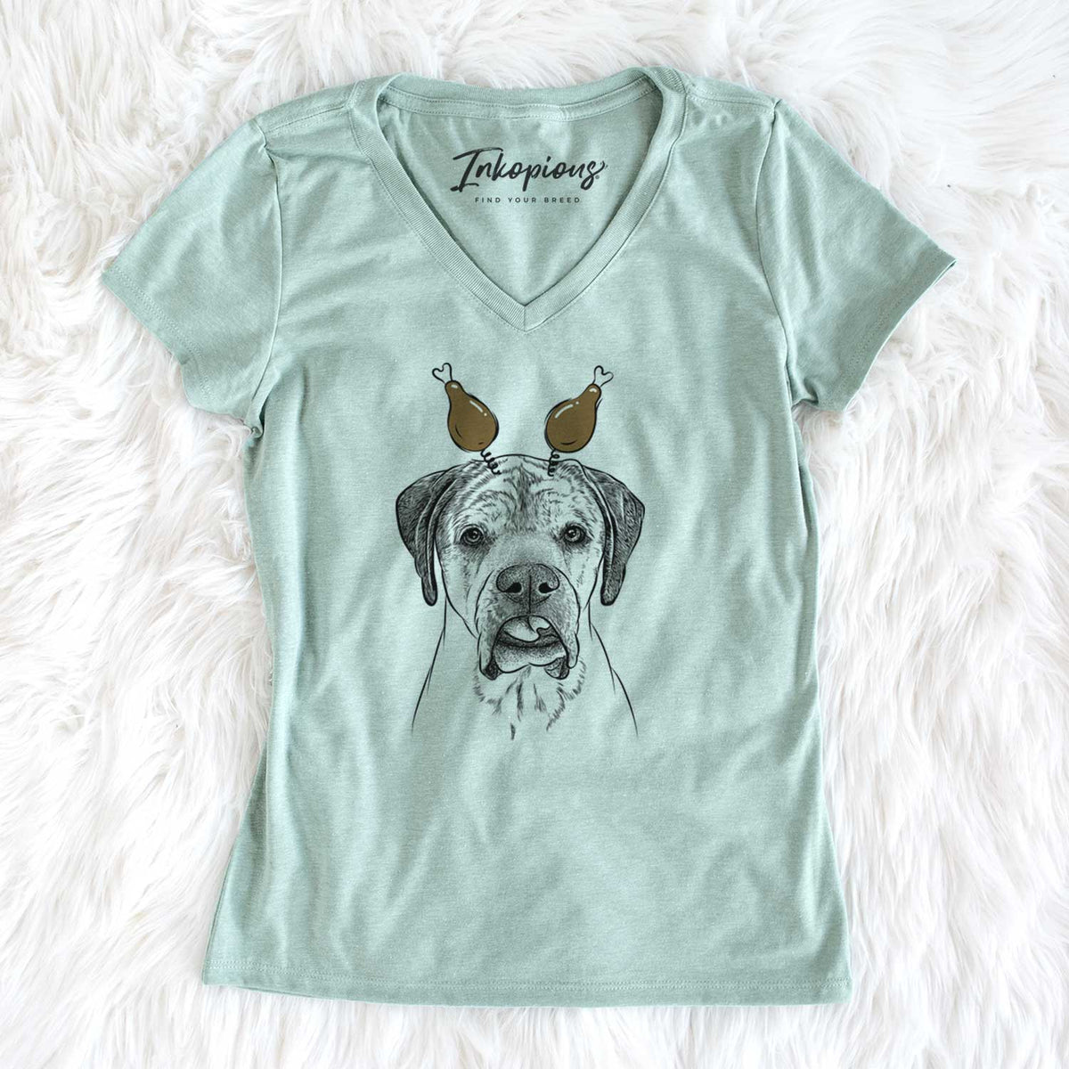 Thanksgiving Emma the English Mastiff - Women's V-neck Shirt