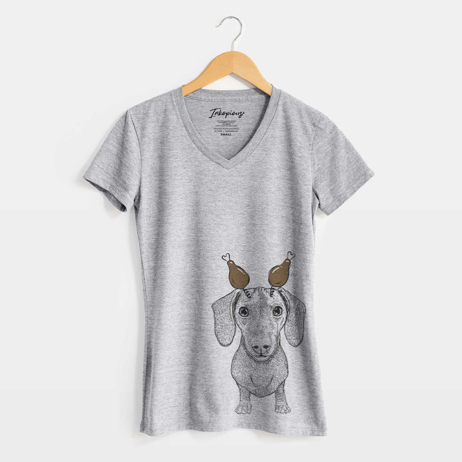 Thanksgiving Ernie the Mini Dachshund - Women's V-neck Shirt
