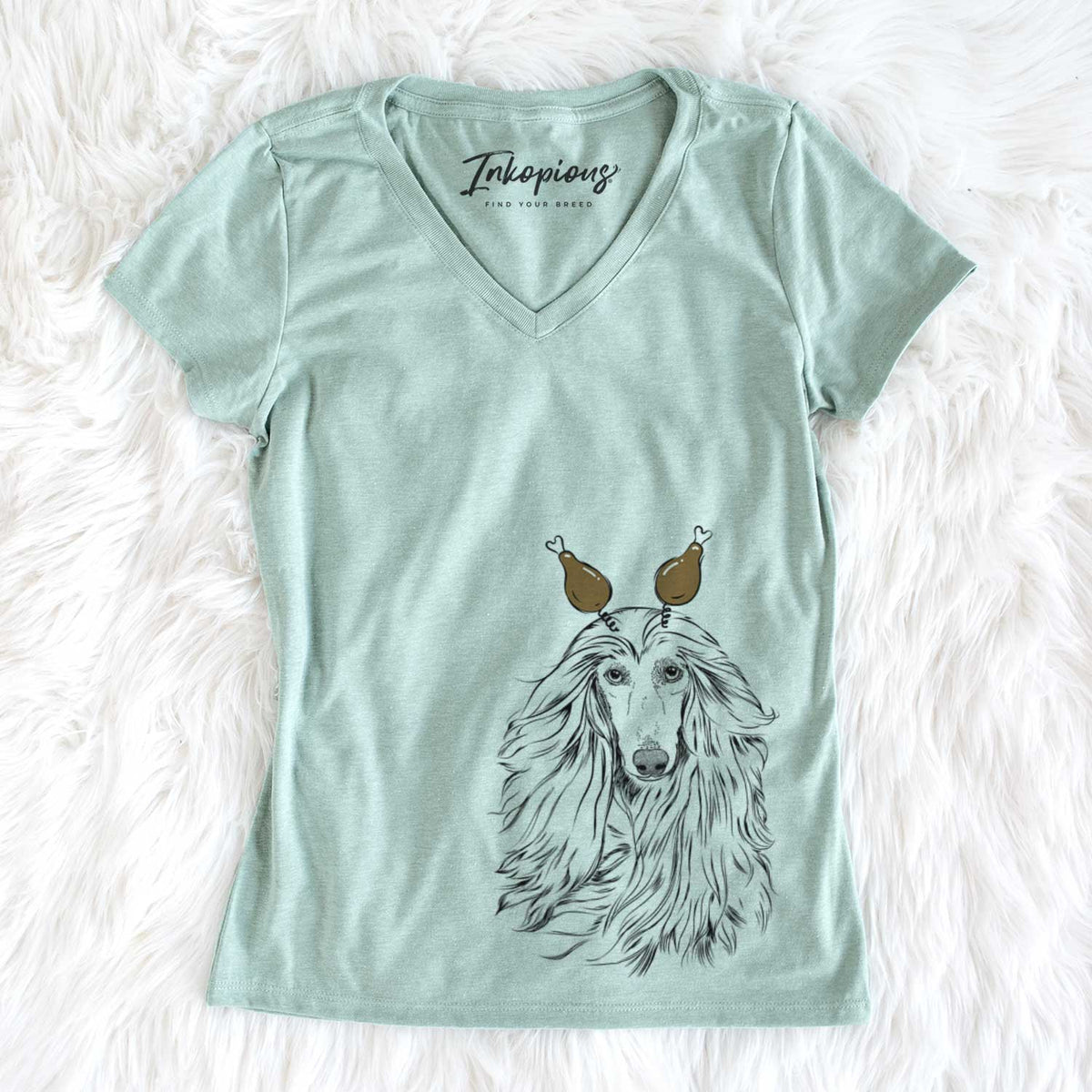 Thanksgiving Fabio the Afghan Hound - Women&#39;s V-neck Shirt