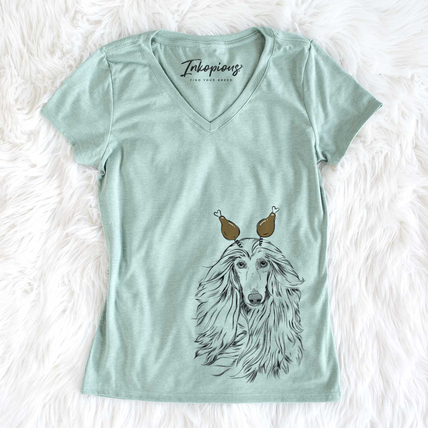 Thanksgiving Fabio the Afghan Hound - Women's V-neck Shirt