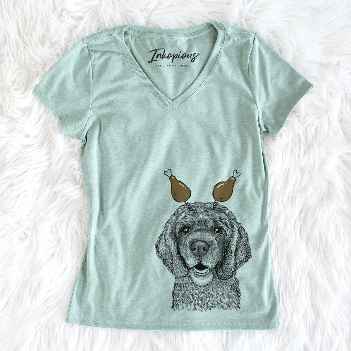 Thanksgiving Fannie Mae the Cocker Spaniel - Women&#39;s V-neck Shirt