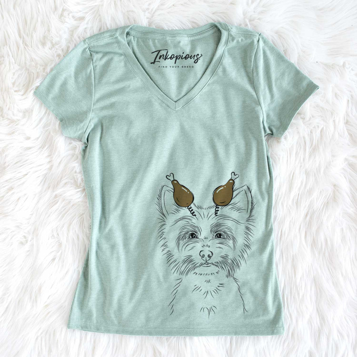 Thanksgiving Farva the Yorkshire Terrier - Women&#39;s V-neck Shirt