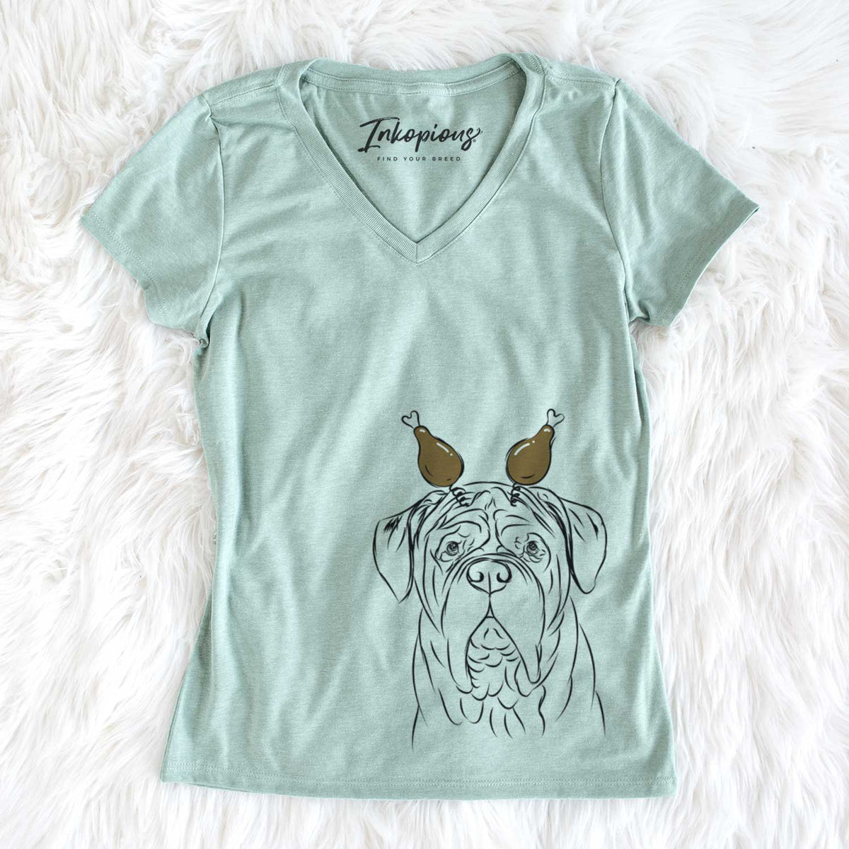 Thanksgiving Felix the Dogue de Bordeaux - Women&#39;s V-neck Shirt