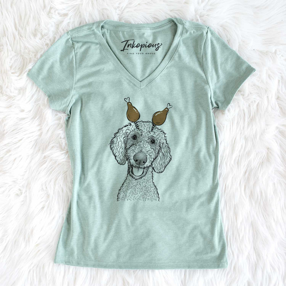 Thanksgiving Fenway the Goldendoodle - Women's V-neck Shirt