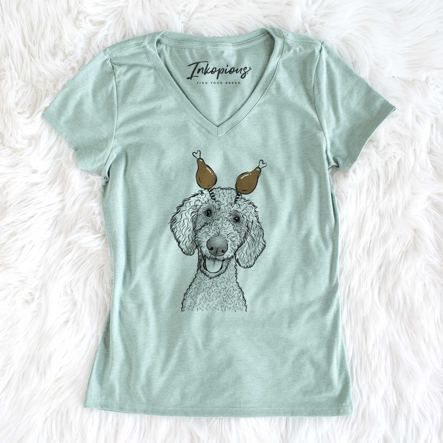 Thanksgiving Fenway the Goldendoodle - Women's V-neck Shirt