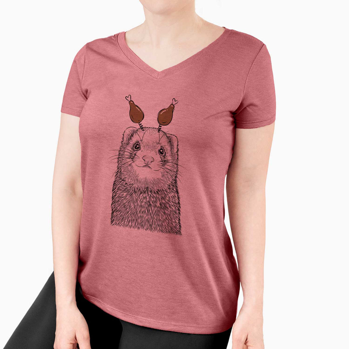 Thanksgiving Fig the Ferret - Women's V-neck Shirt