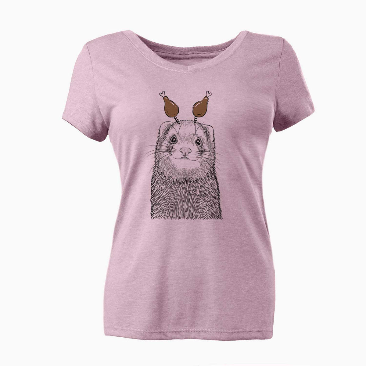Thanksgiving Fig the Ferret - Women's V-neck Shirt