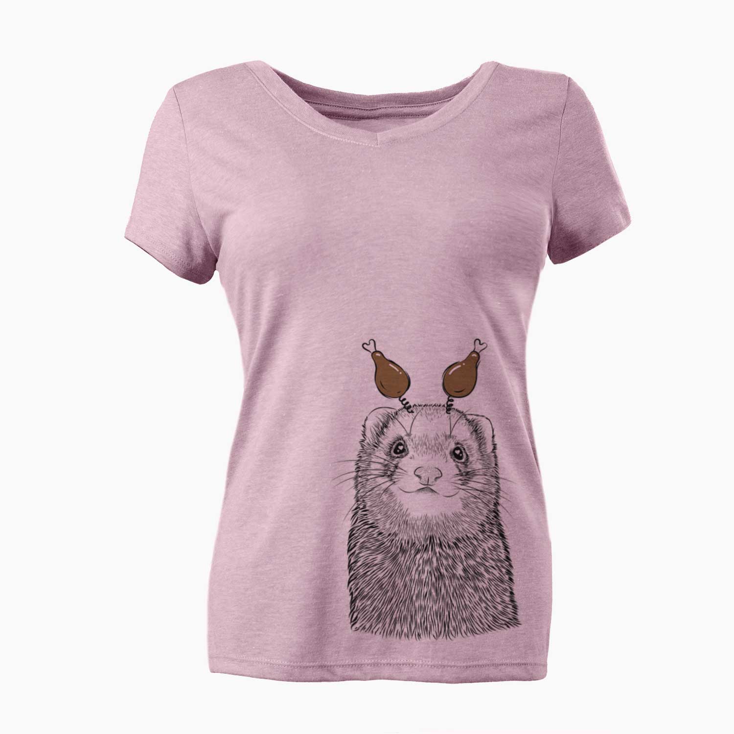 Thanksgiving Fig the Ferret - Women's V-neck Shirt