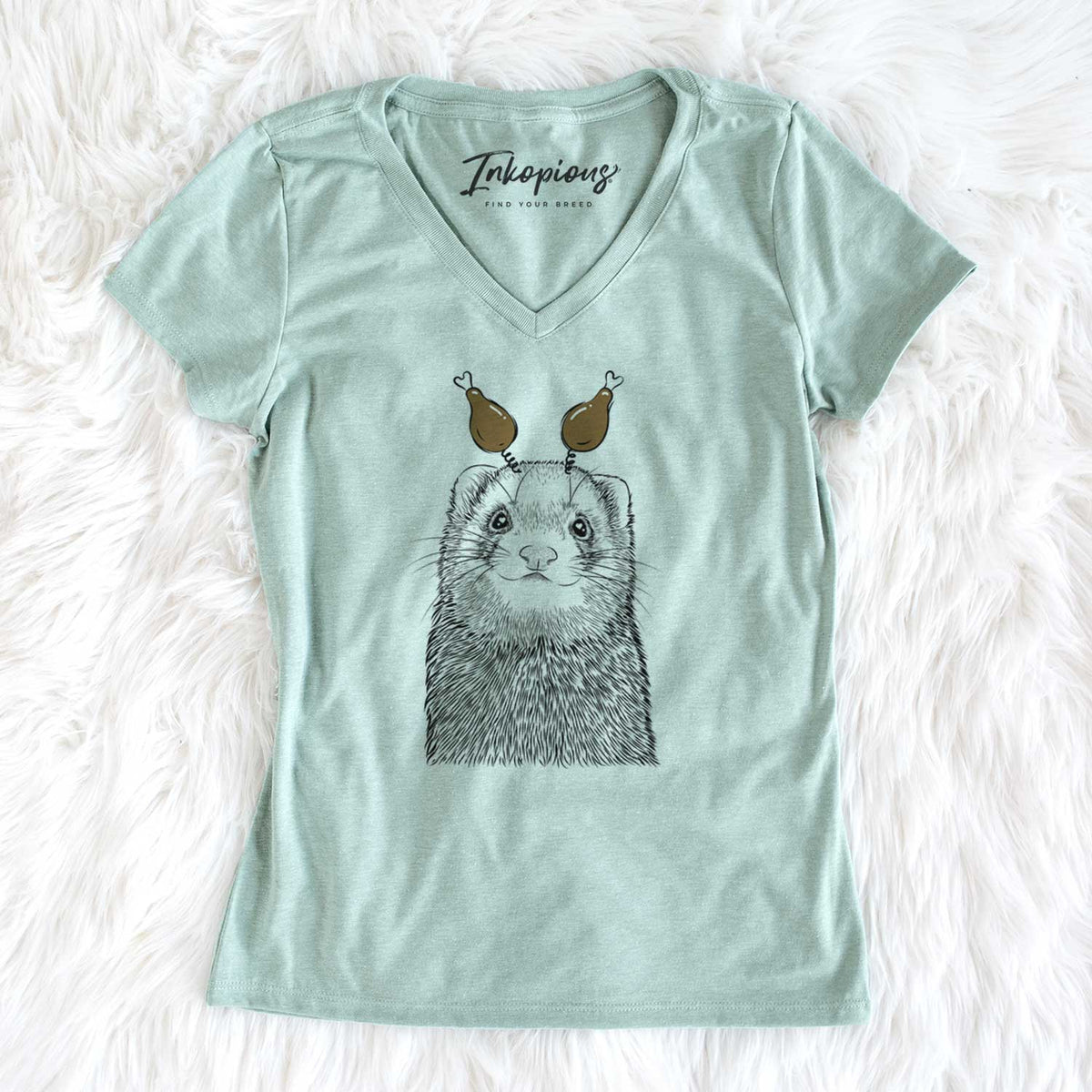 Thanksgiving Fig the Ferret - Women's V-neck Shirt
