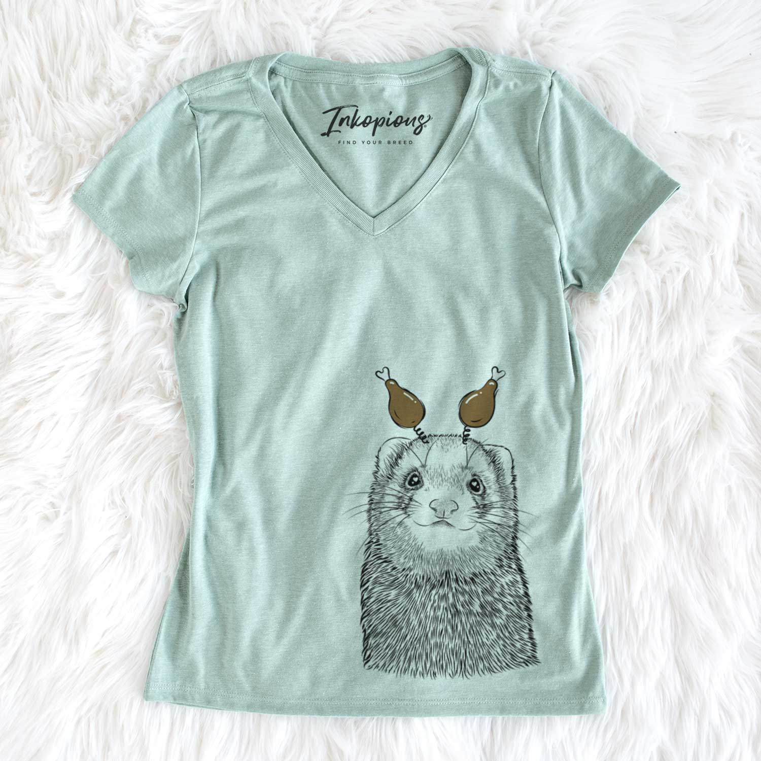 Thanksgiving Fig the Ferret - Women's V-neck Shirt