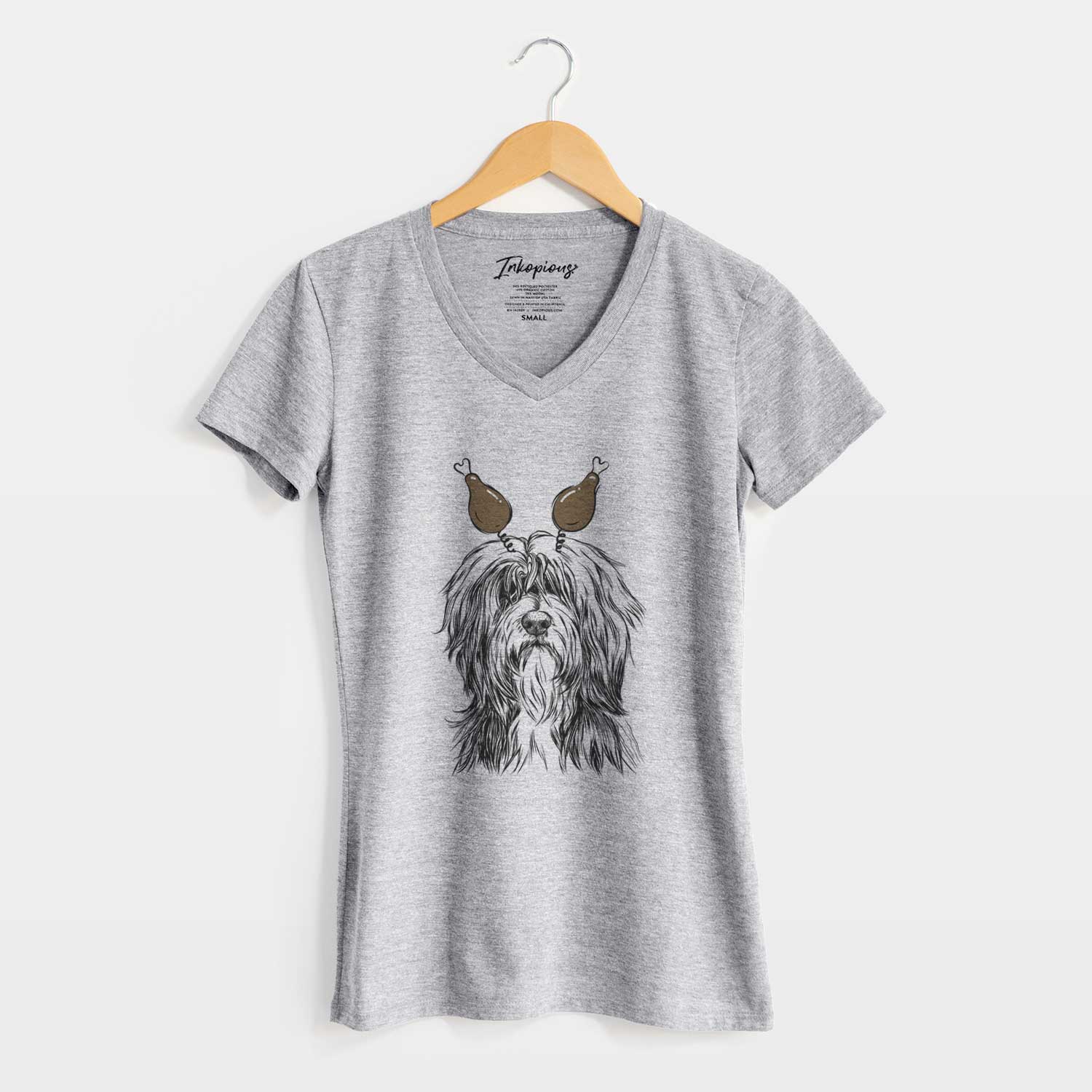 Thanksgiving Fiji the Polish Lowland Sheepdog - Women's V-neck Shirt