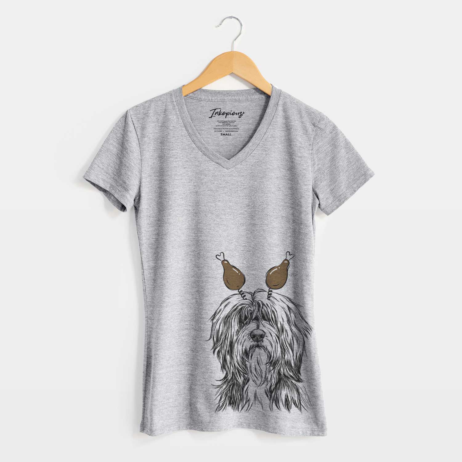 Thanksgiving Fiji the Polish Lowland Sheepdog - Women's V-neck Shirt