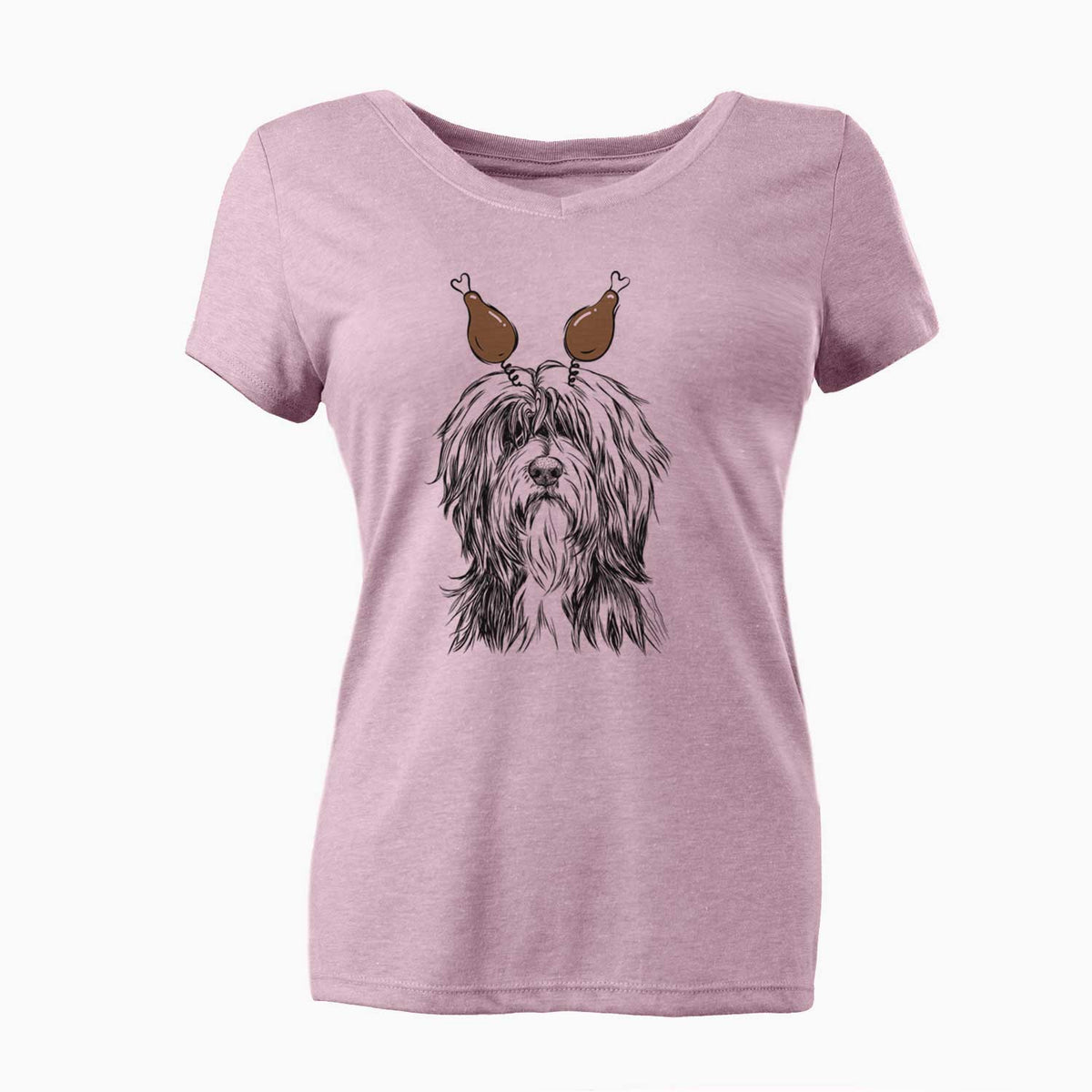 Thanksgiving Fiji the Polish Lowland Sheepdog - Women's V-neck Shirt