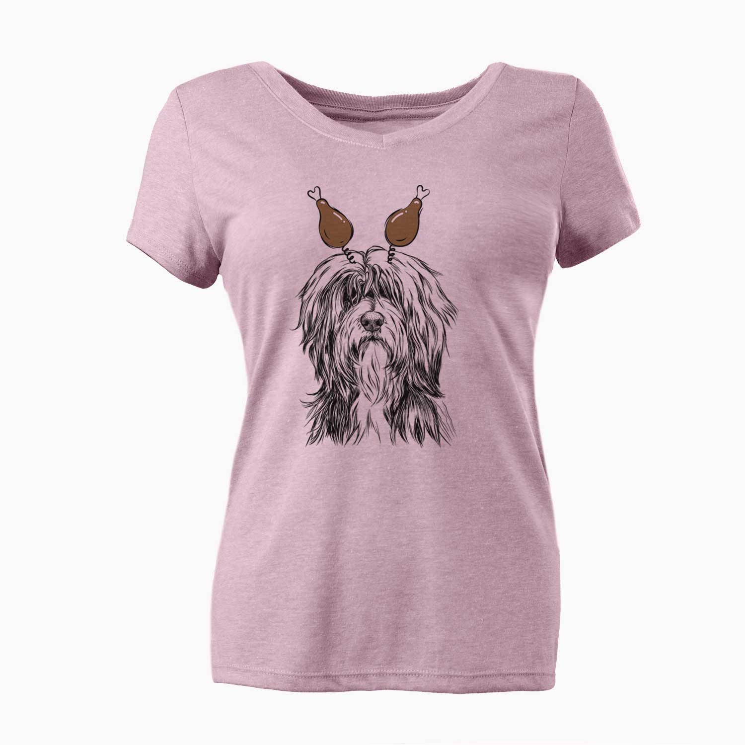 Thanksgiving Fiji the Polish Lowland Sheepdog - Women's V-neck Shirt