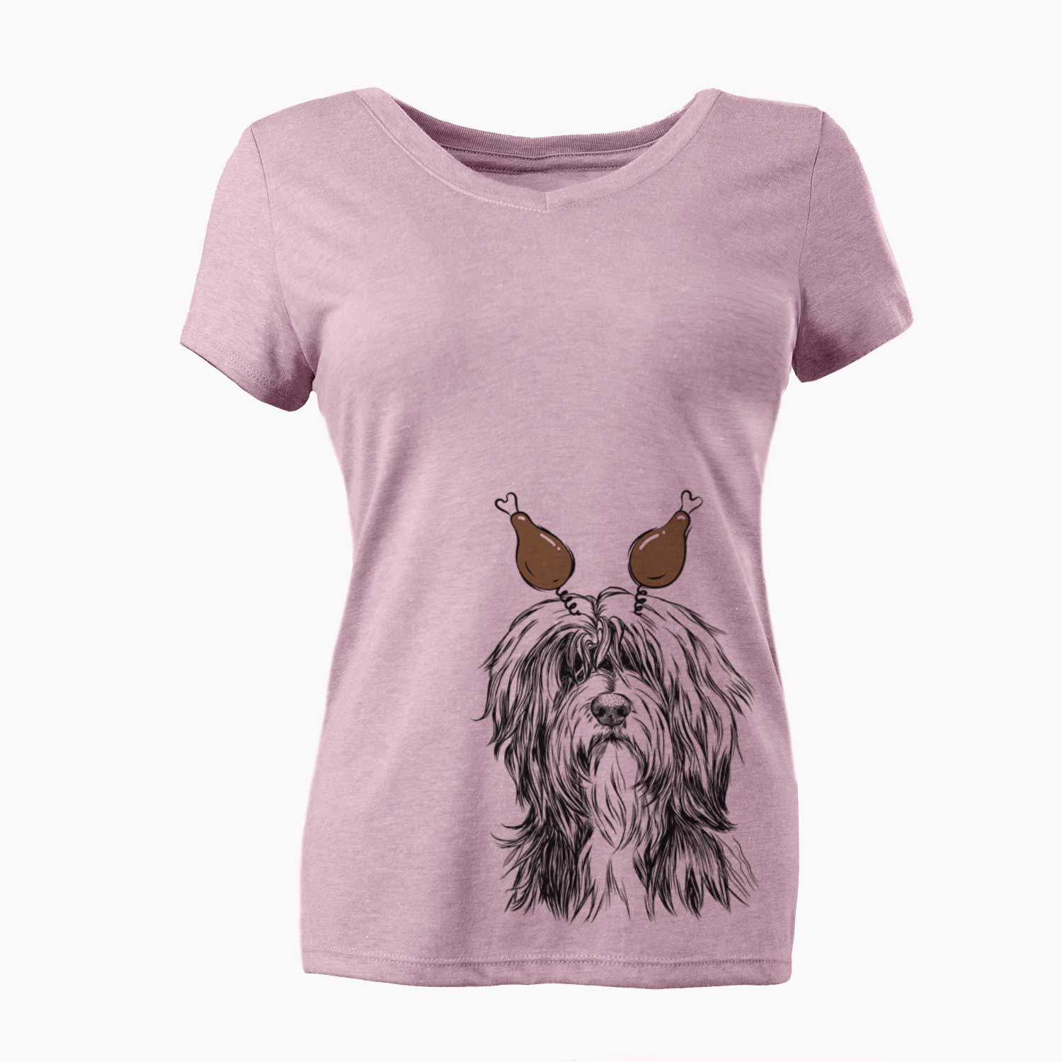 Thanksgiving Fiji the Polish Lowland Sheepdog - Women's V-neck Shirt