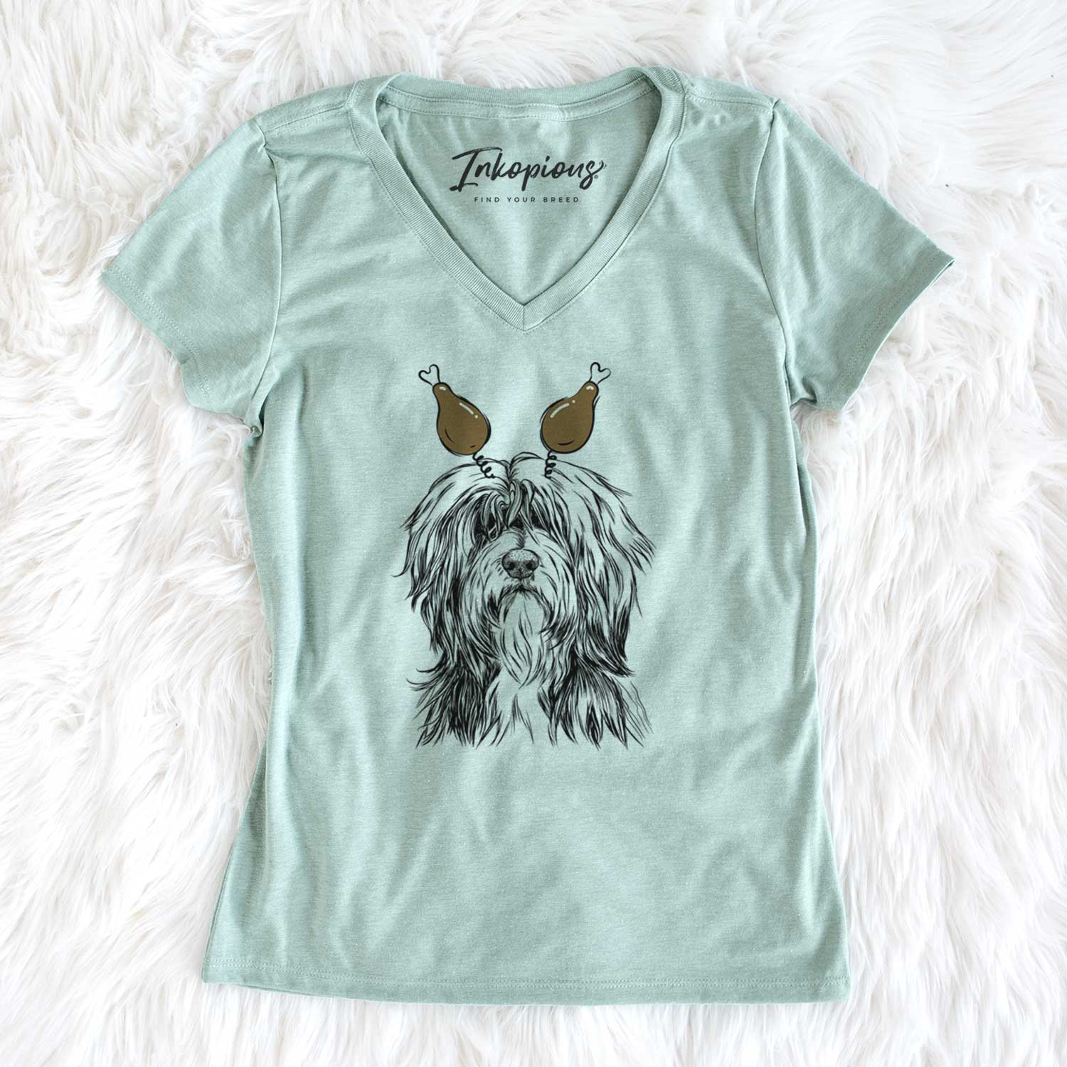 Thanksgiving Fiji the Polish Lowland Sheepdog - Women's V-neck Shirt