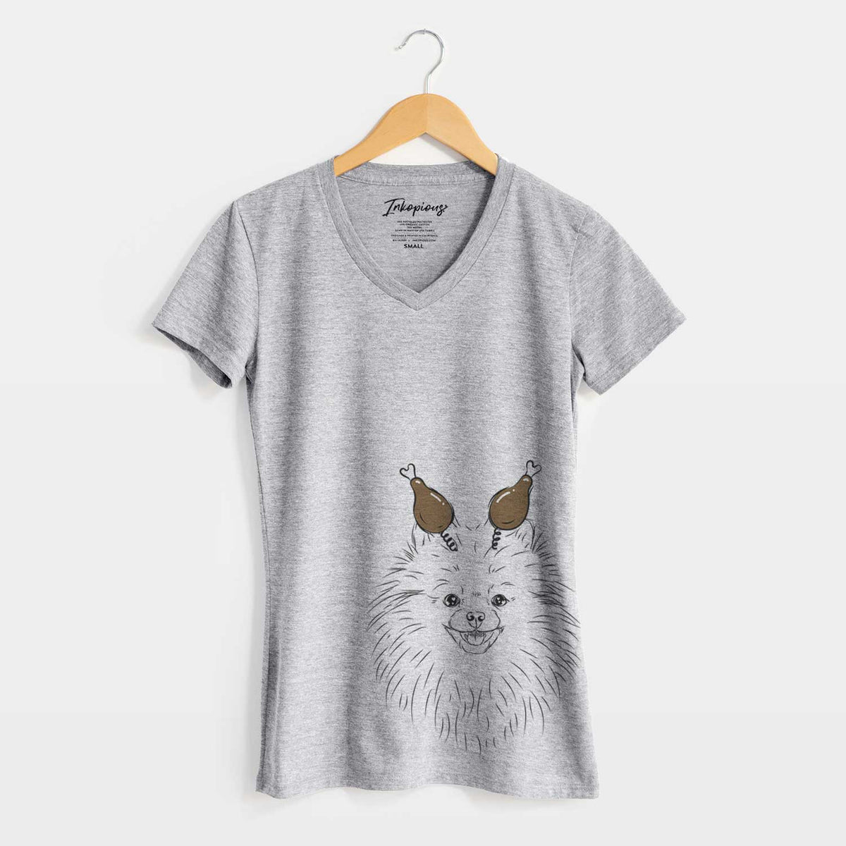 Thanksgiving Finn the Pomeranian - Women's V-neck Shirt
