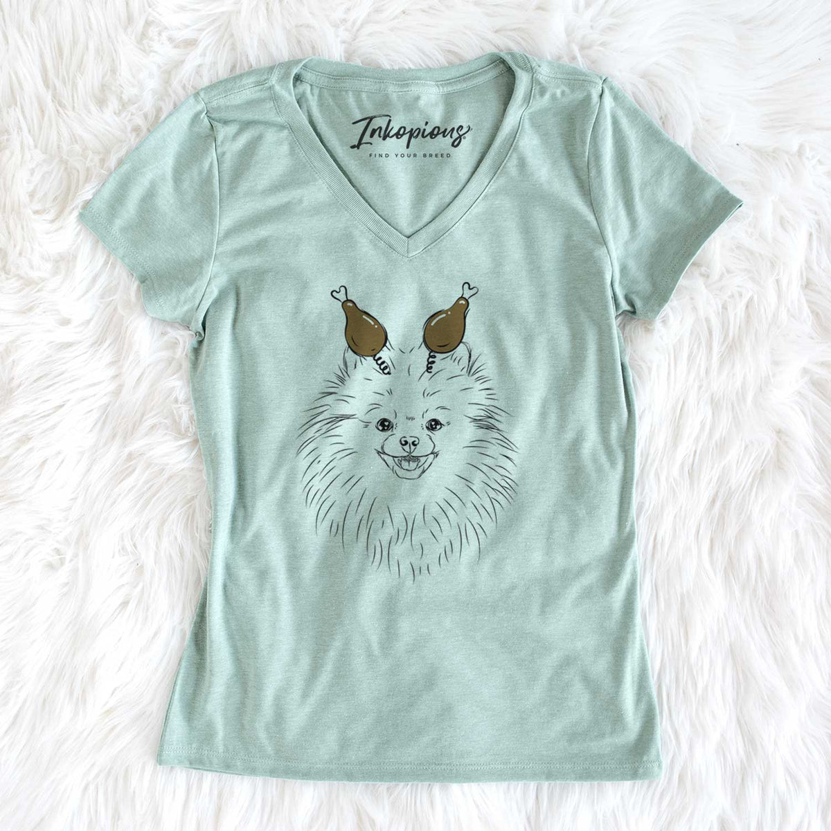 Thanksgiving Finn the Pomeranian - Women's V-neck Shirt