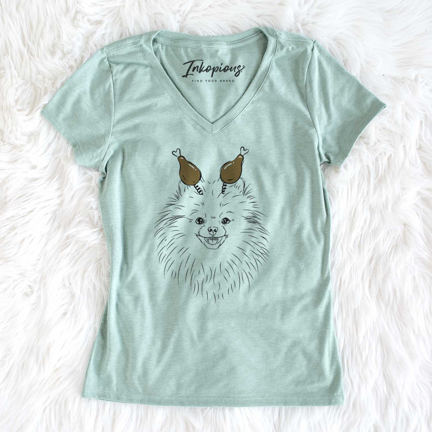 Thanksgiving Finn the Pomeranian - Women's V-neck Shirt