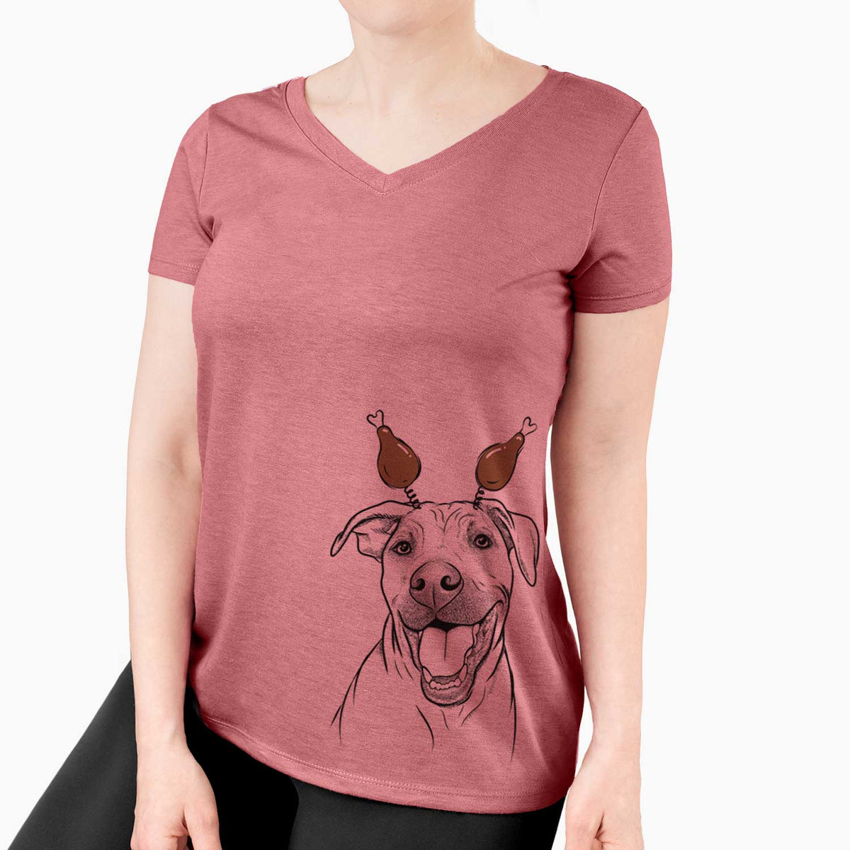 Thanksgiving Finn the Hound Mix - Women's V-neck Shirt