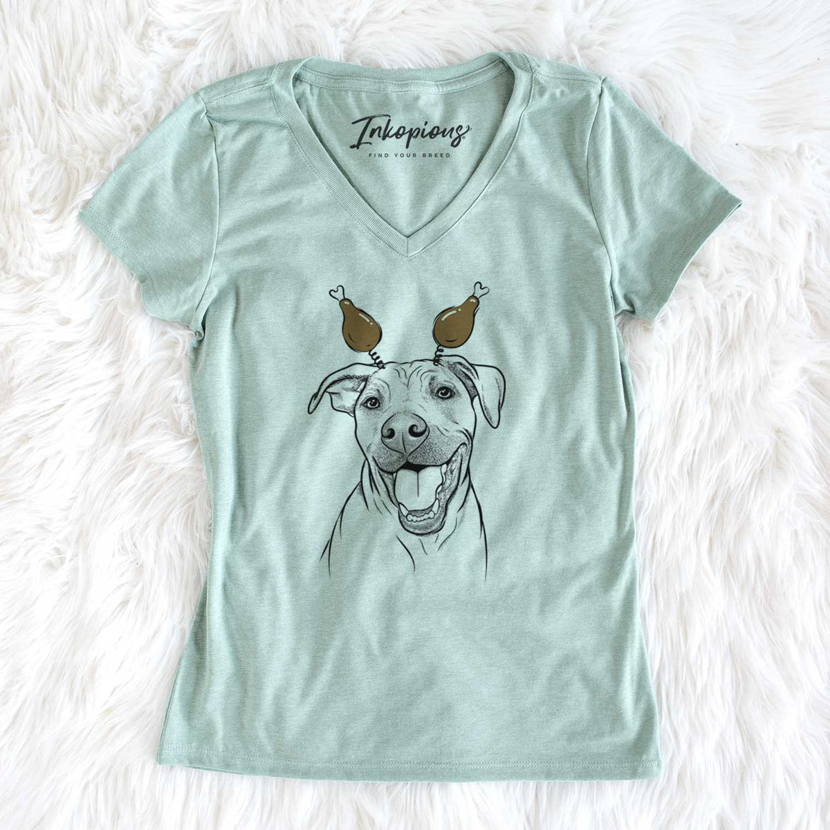 Thanksgiving Finn the Hound Mix - Women's V-neck Shirt