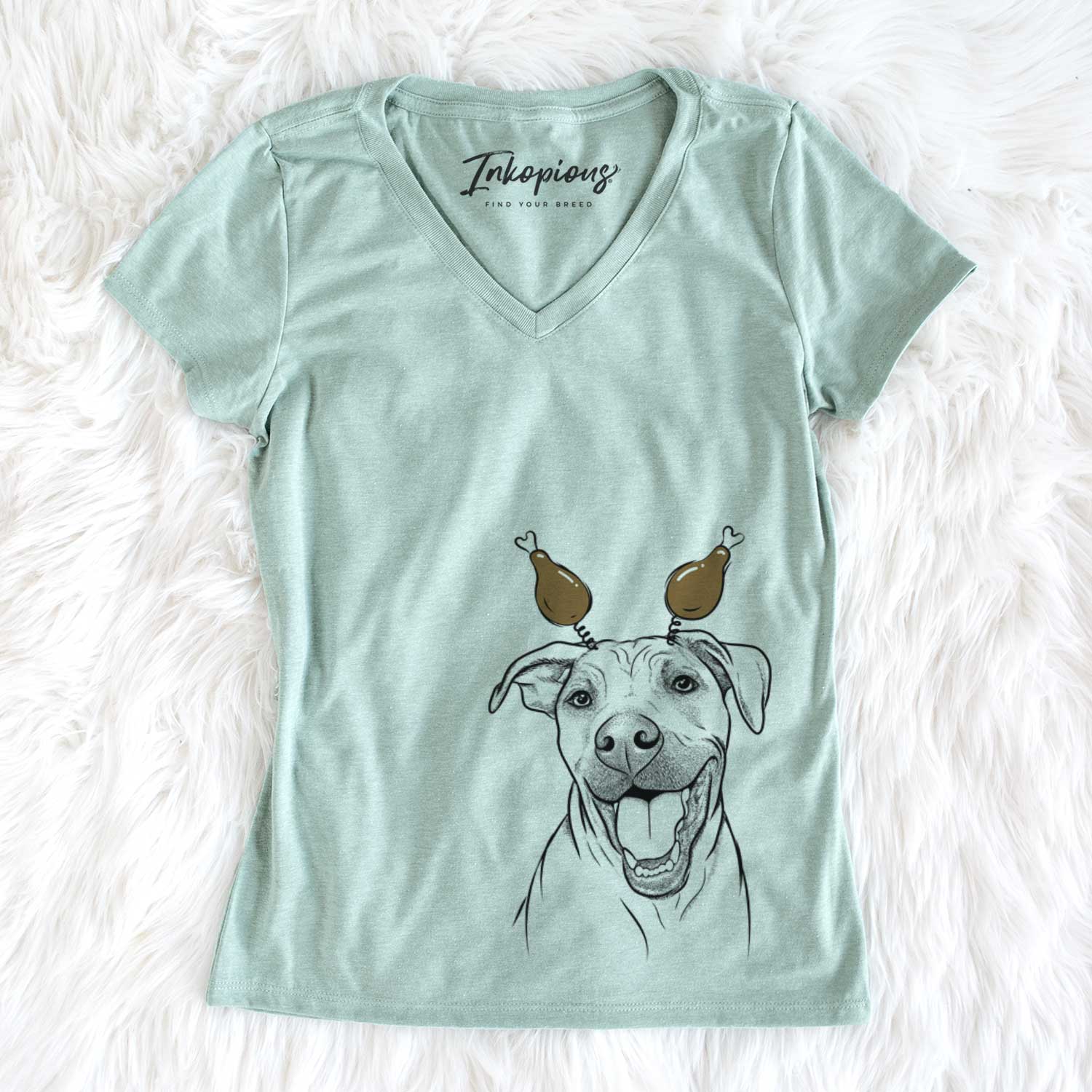 Thanksgiving Finn the Hound Mix - Women's V-neck Shirt