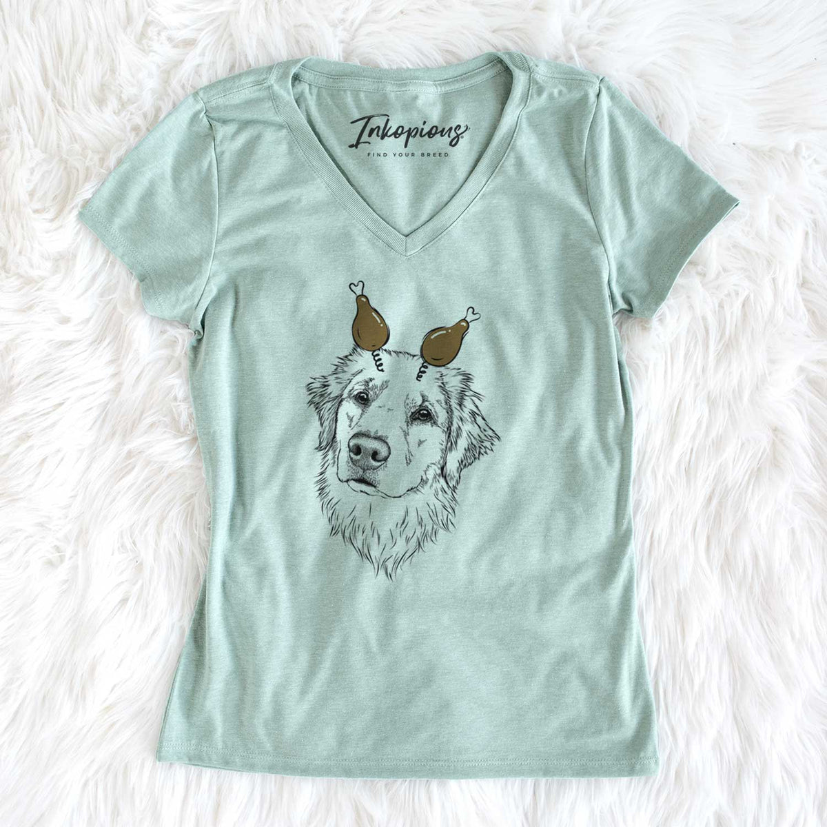 Thanksgiving Fiona the Golden Retriever - Women's V-neck Shirt