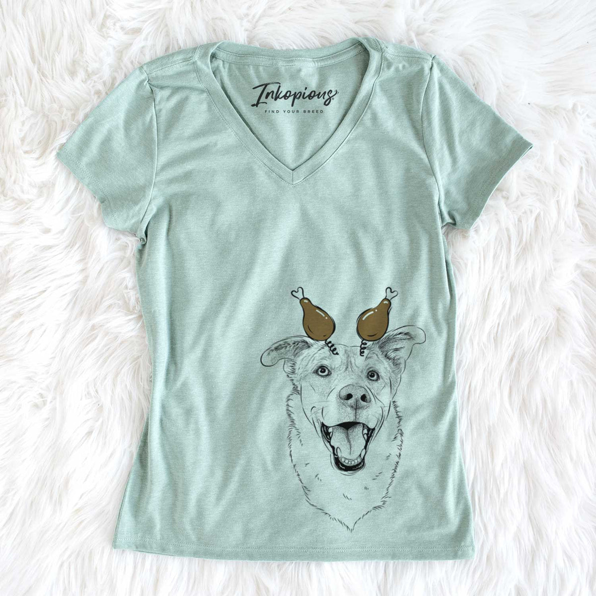 Thanksgiving Fira the Saint Bernard Husky Mix - Women&#39;s V-neck Shirt