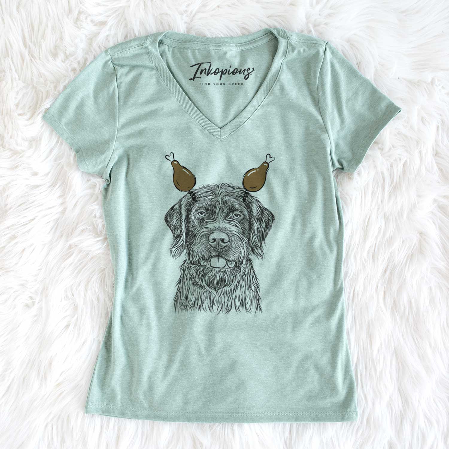 Thanksgiving Fletcher the Wirehaired Pointing Griffon - Women's V-neck Shirt