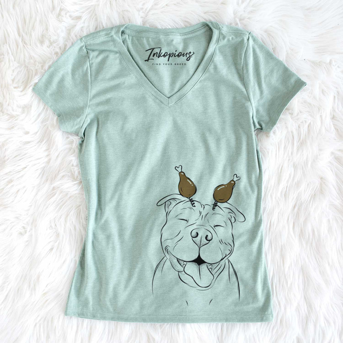 Thanksgiving Floki the American Bully - Women&#39;s V-neck Shirt