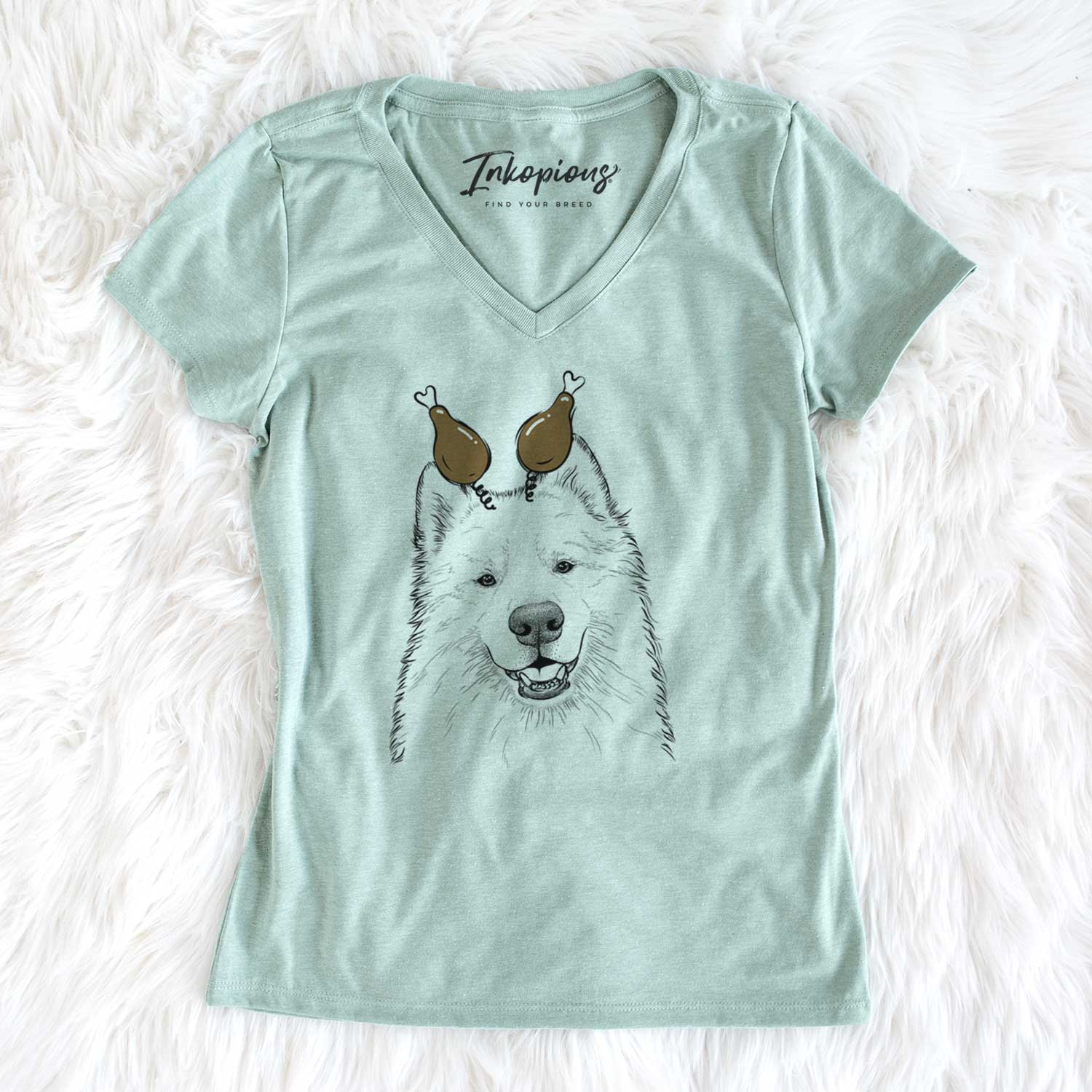 Thanksgiving Foster the Samoyed - Women's V-neck Shirt