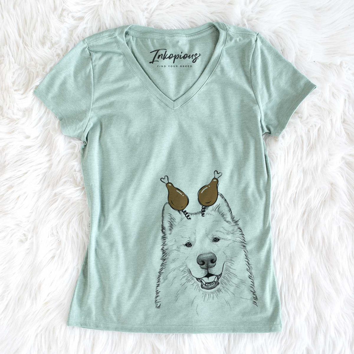 Thanksgiving Foster the Samoyed - Women&#39;s V-neck Shirt