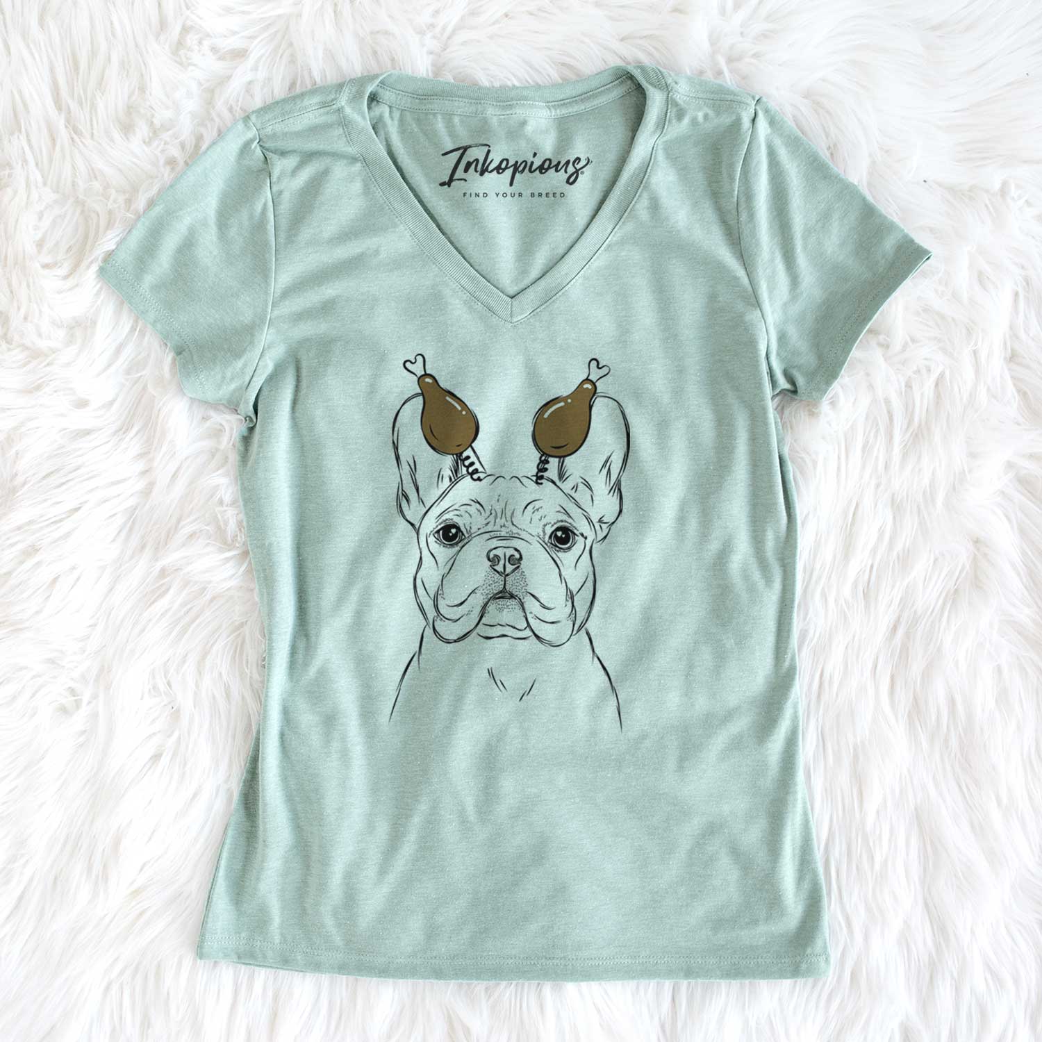 Thanksgiving Franco the French Bulldog - Women's V-neck Shirt