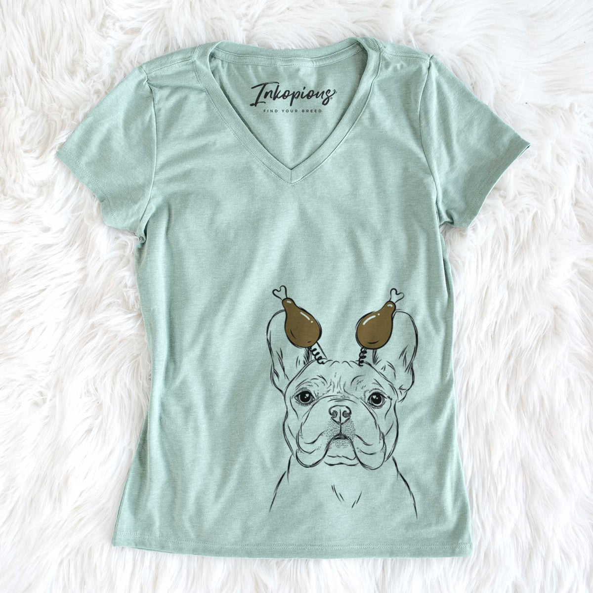 Thanksgiving Franco the French Bulldog - Women&#39;s V-neck Shirt