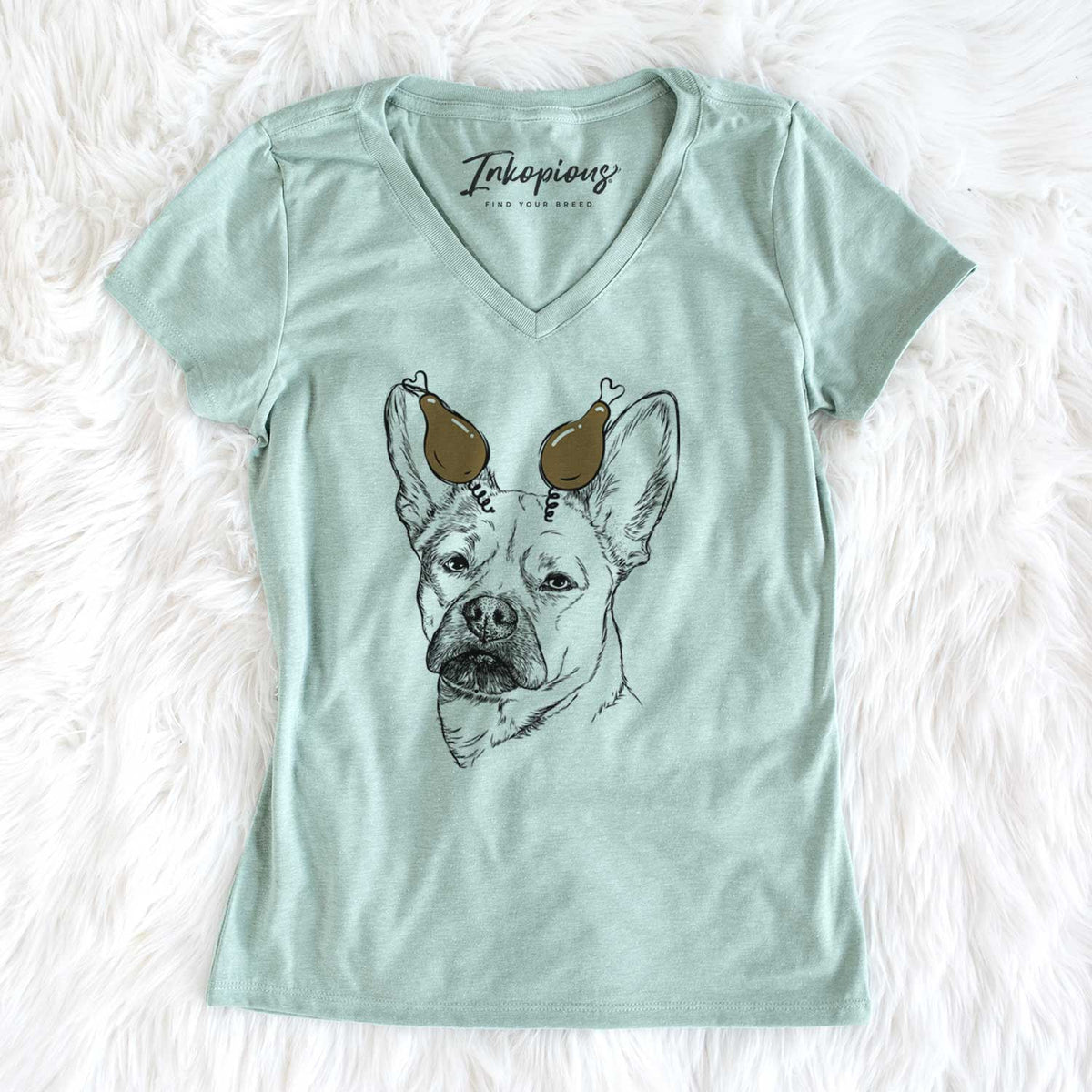 Thanksgiving Frankie the Mixed Breed - Women's V-neck Shirt