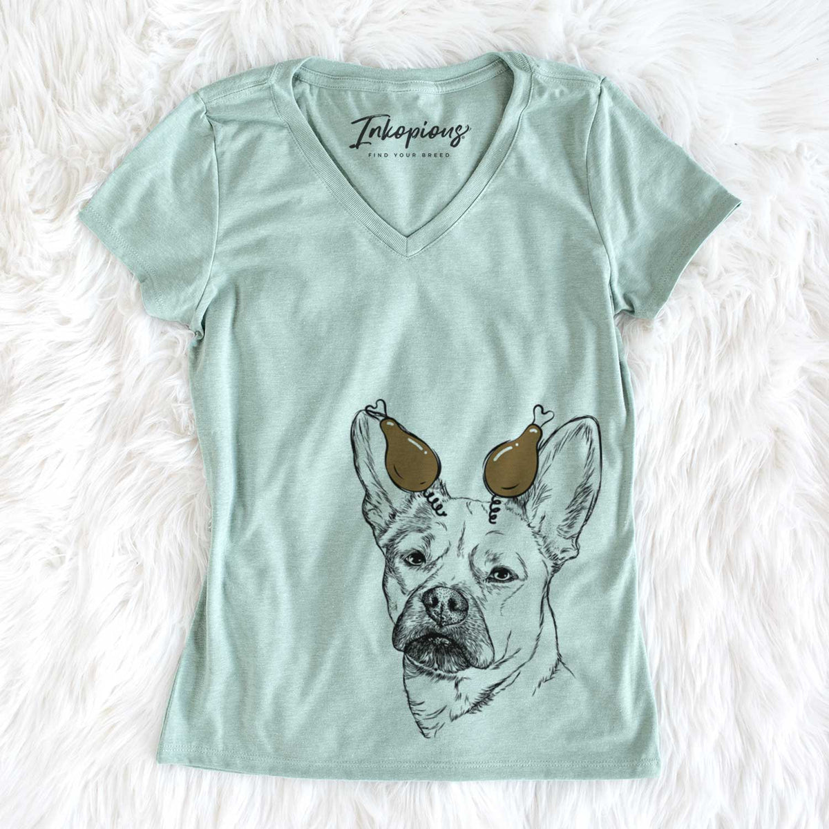 Thanksgiving Frankie the Mixed Breed - Women&#39;s V-neck Shirt