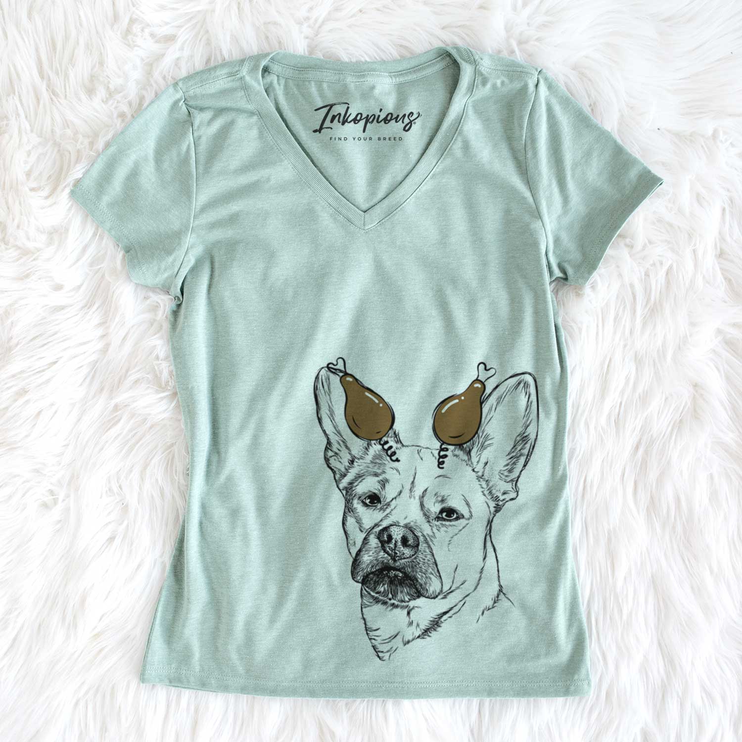 Thanksgiving Frankie the Mixed Breed - Women's V-neck Shirt