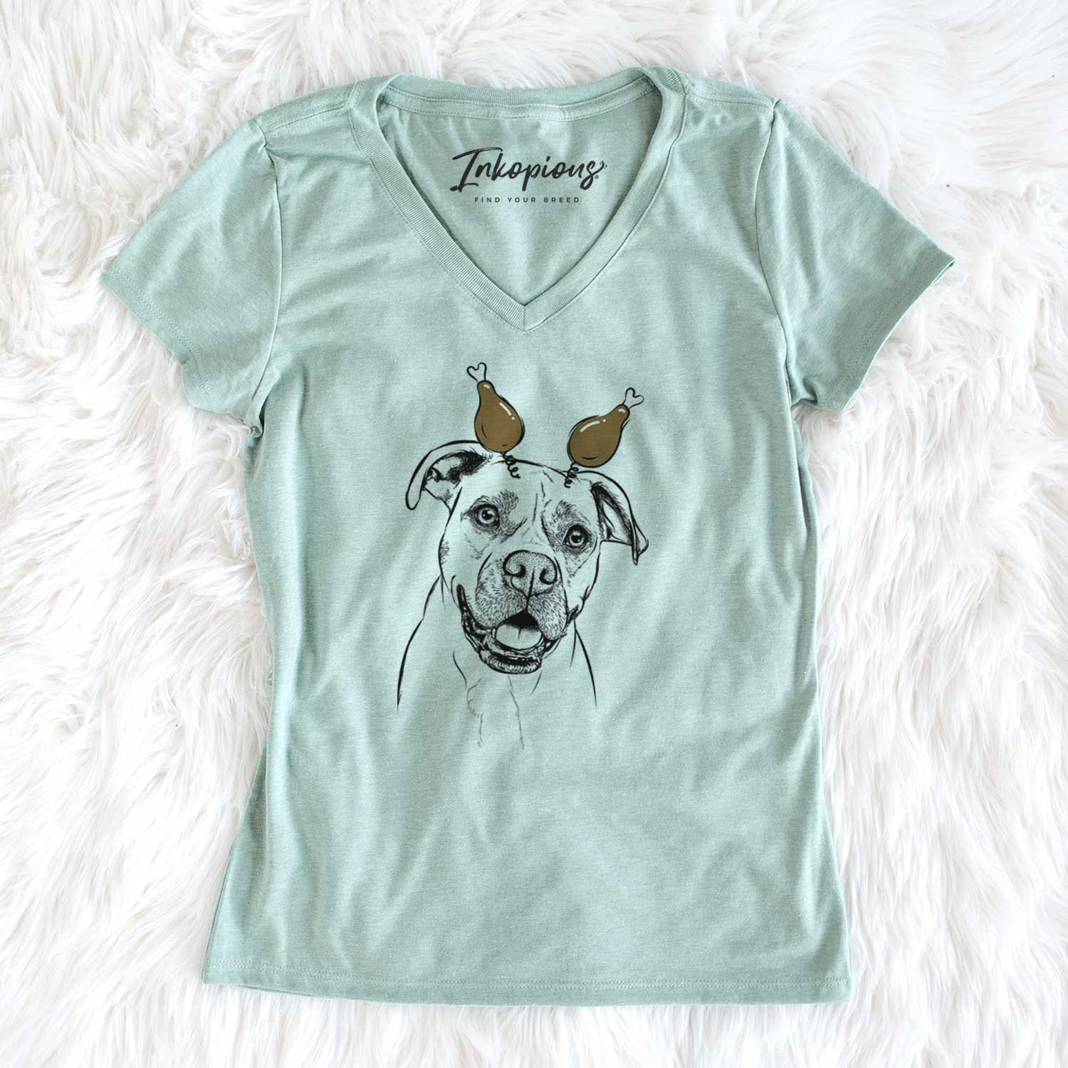 Thanksgiving Frankie Tankie the Boxer Mix - Women's V-neck Shirt