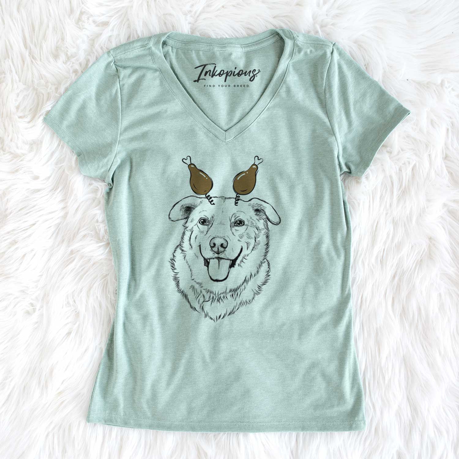 Thanksgiving Freeley the Mixed Breed - Women's V-neck Shirt