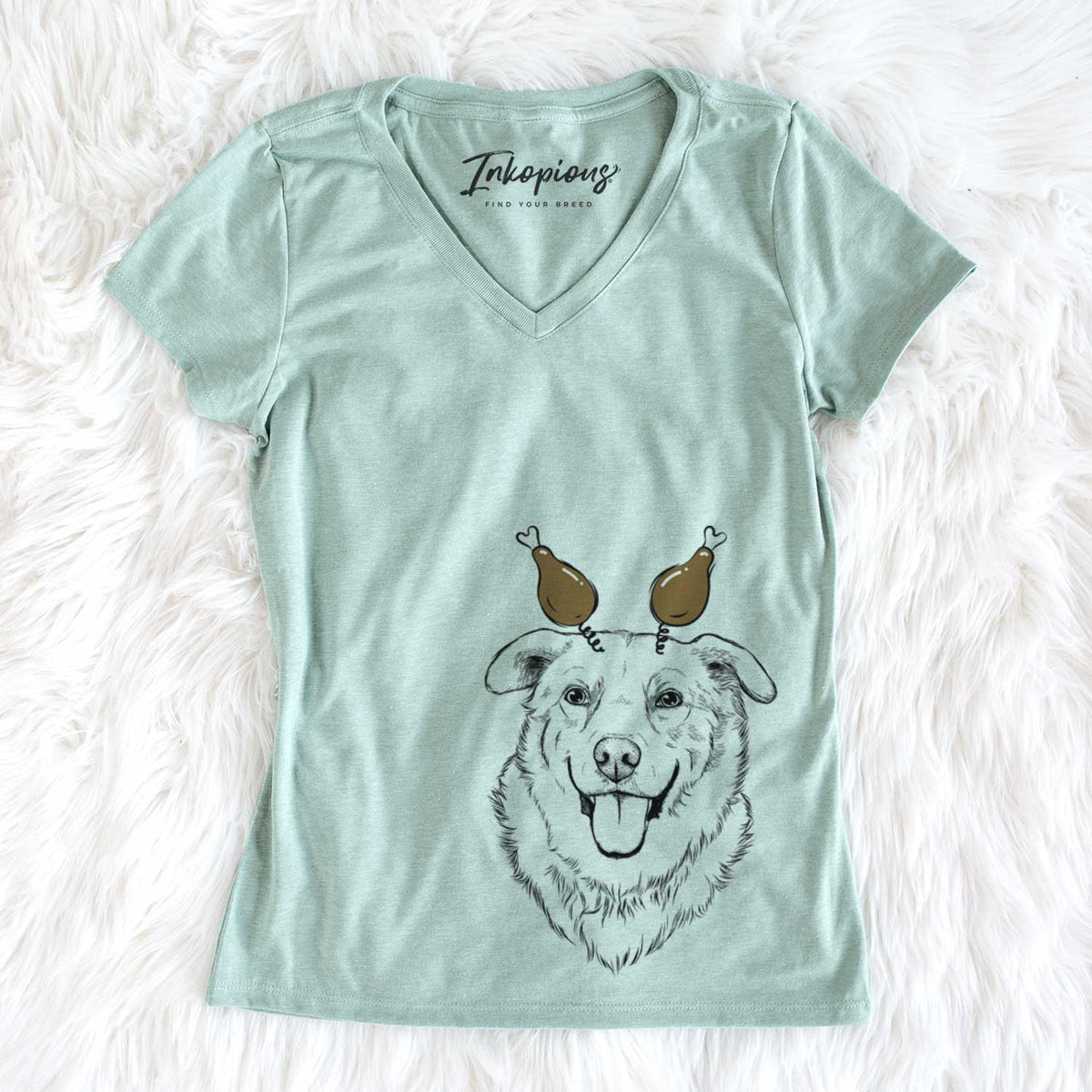 Thanksgiving Freeley the Mixed Breed - Women&#39;s V-neck Shirt