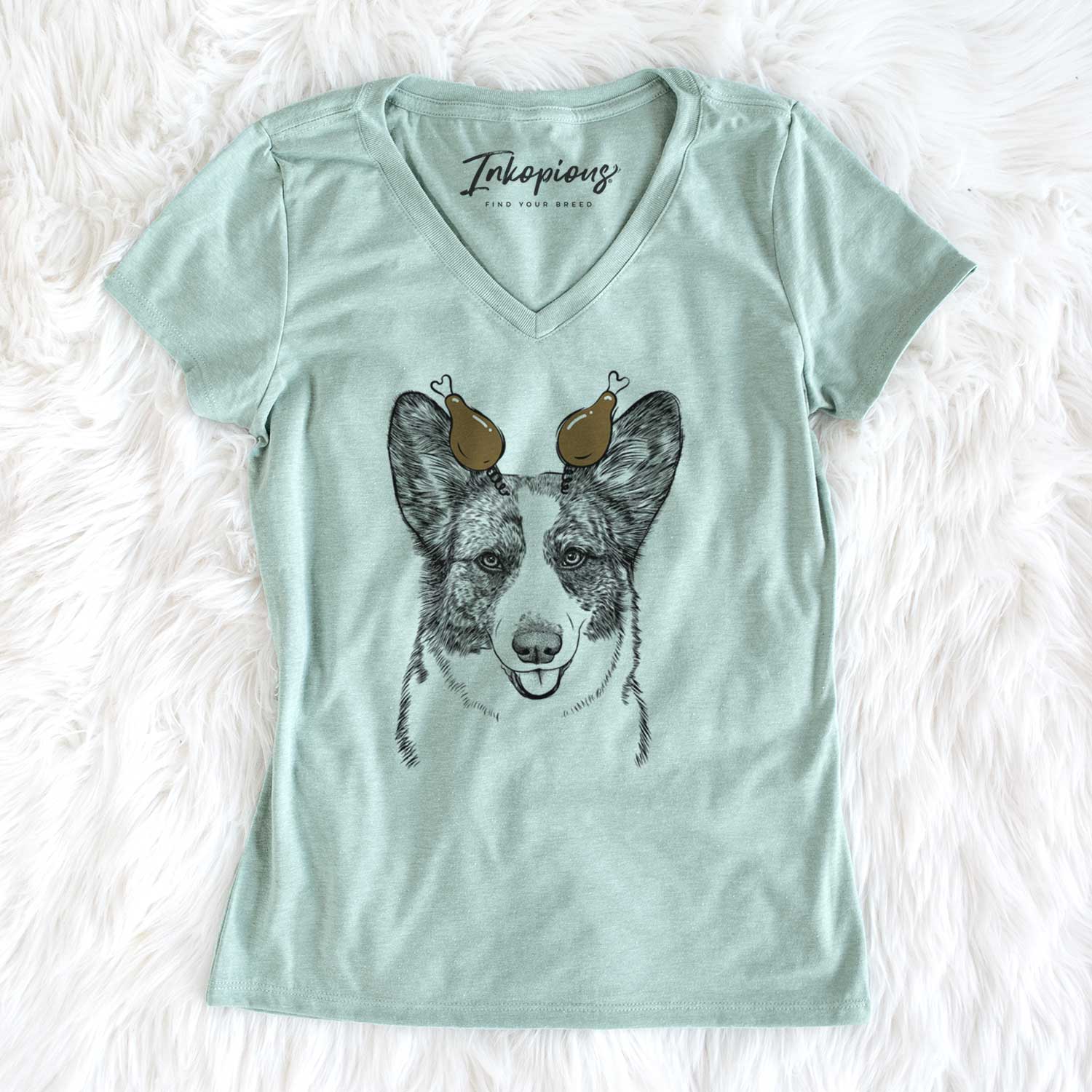 Thanksgiving Gabby the Cardigan Welsh Corgi - Women's V-neck Shirt