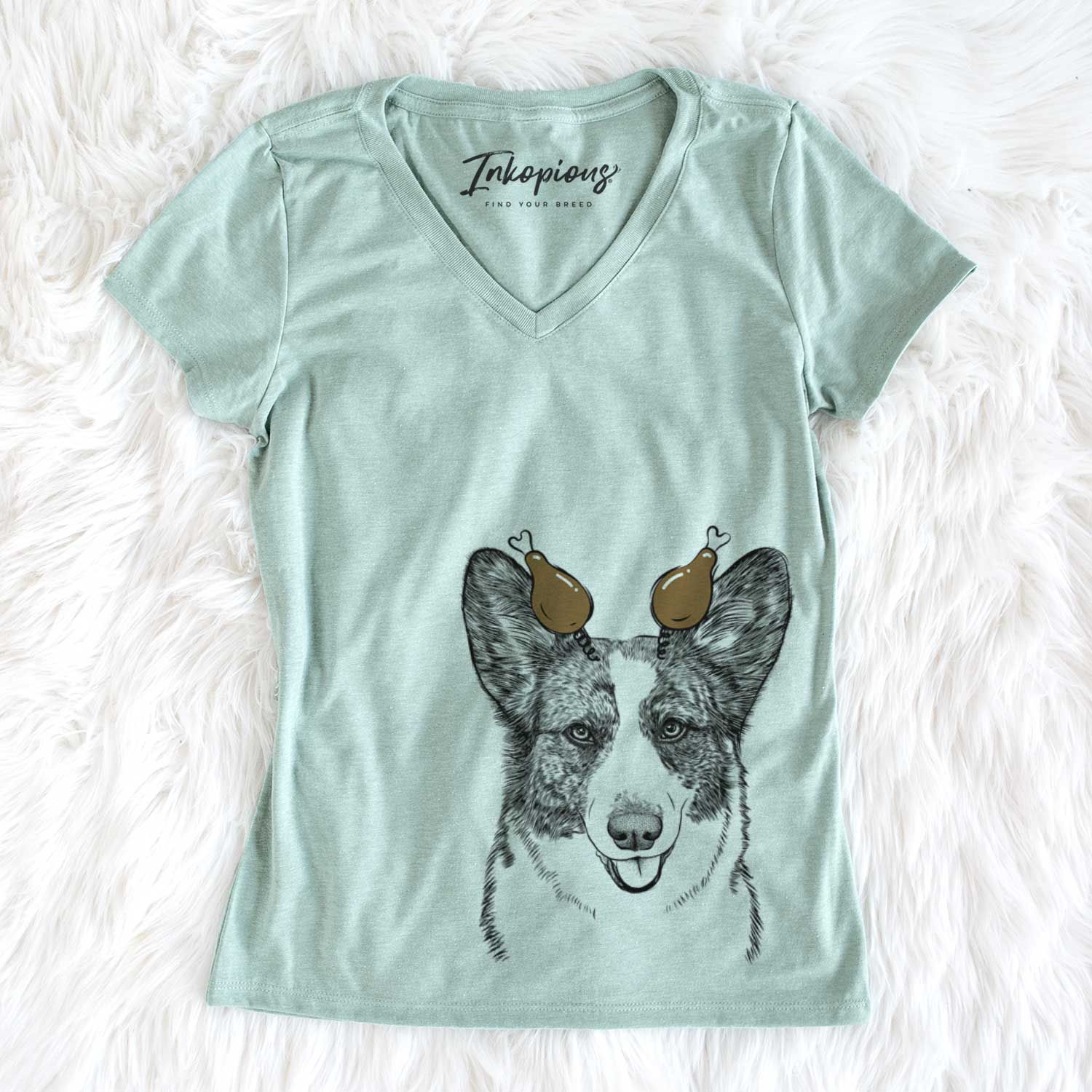 Thanksgiving Gabby the Cardigan Welsh Corgi - Women's V-neck Shirt