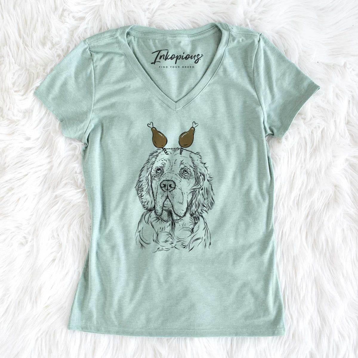 Thanksgiving Gary the Clumber Spaniel - Women's V-neck Shirt