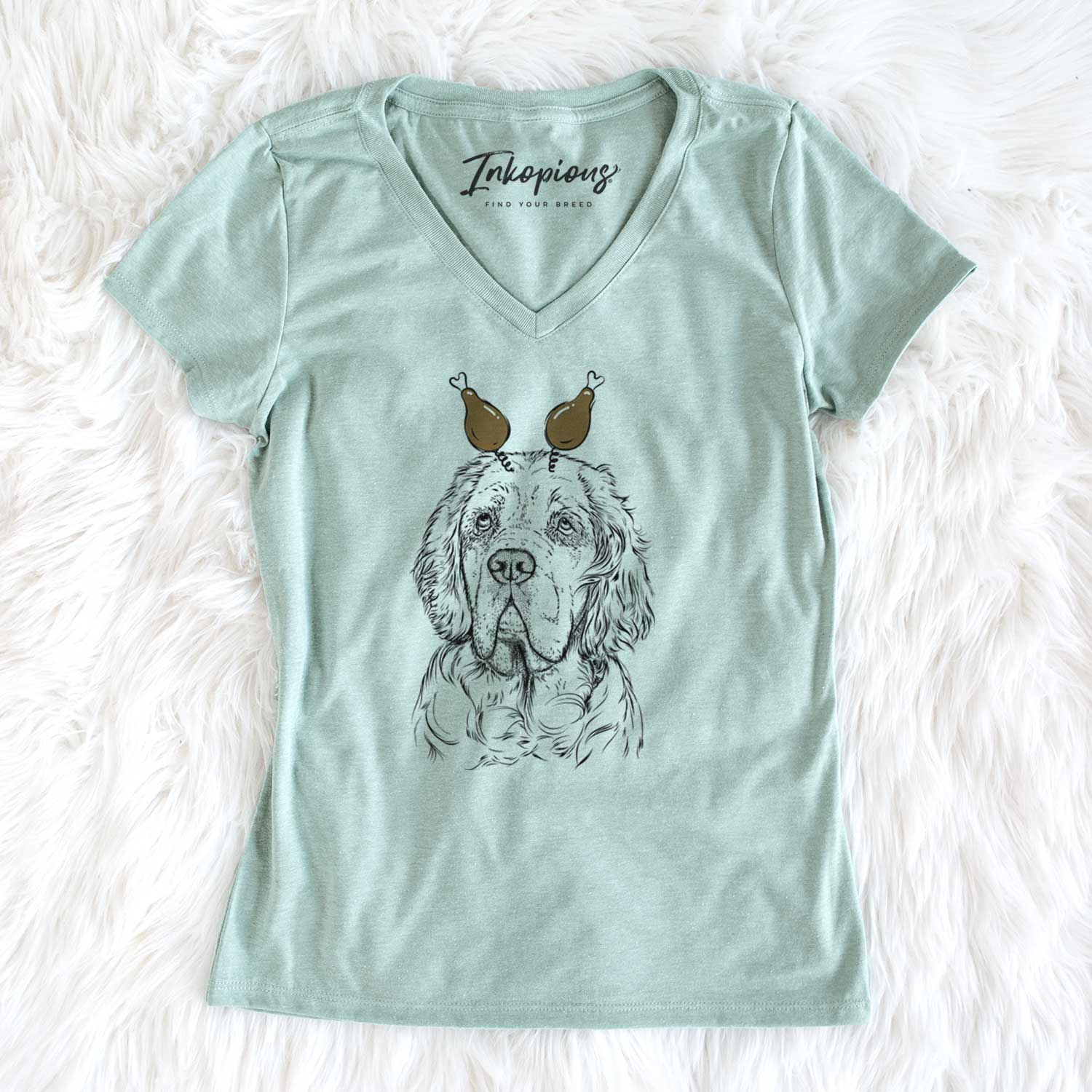 Thanksgiving Gary the Clumber Spaniel - Women's V-neck Shirt