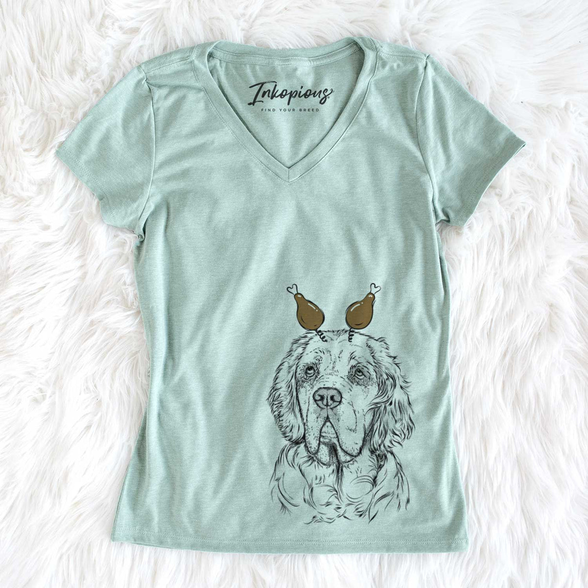 Thanksgiving Gary the Clumber Spaniel - Women's V-neck Shirt